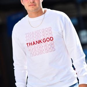 Mens White Thank God Shirt